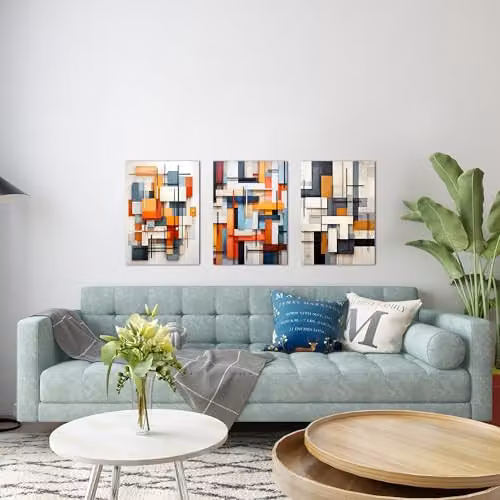 Simpa 3 Panel Abstract Modern Canvas Wall Art in Multicolour, W/H: 180 x 60 cm – 3