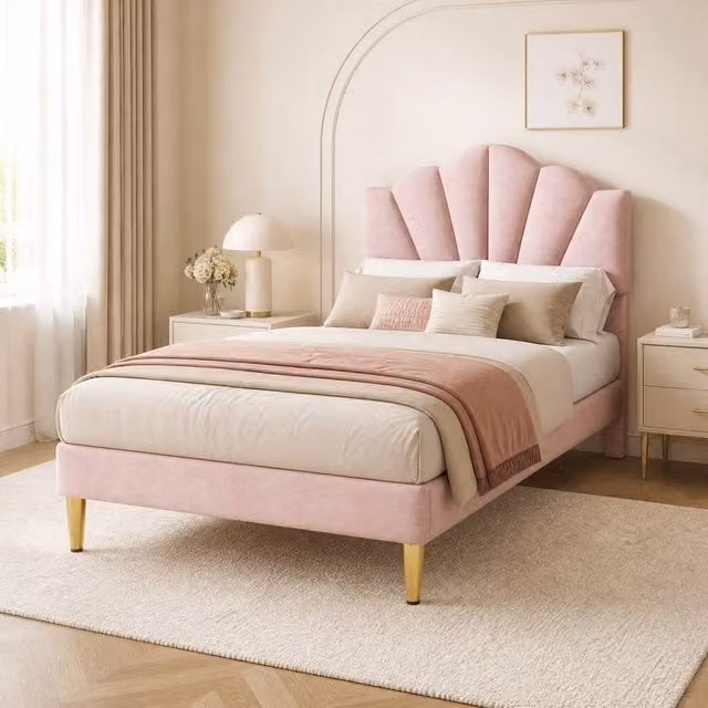 STILVORA Single Upholstered Velvet Bed in Pink with Adjustable Headboard, W/D/H: 90 x 190 cm – 1