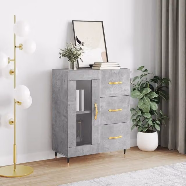 Berkfield Home Sideboard in Concrete Grey, W/D/H: 69.5 x 34 x 90 cm