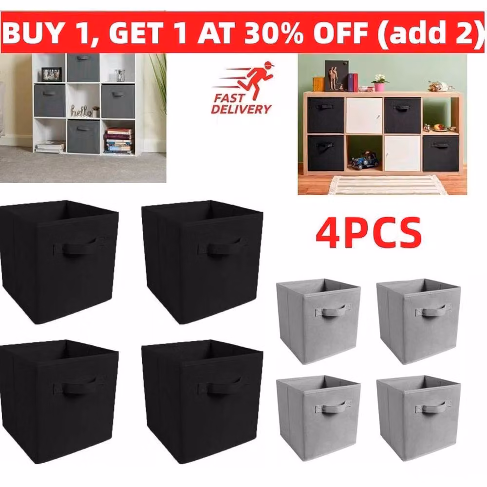 Kelvenix 4 Pack Black Foldable Storage Boxes with Handles – 5