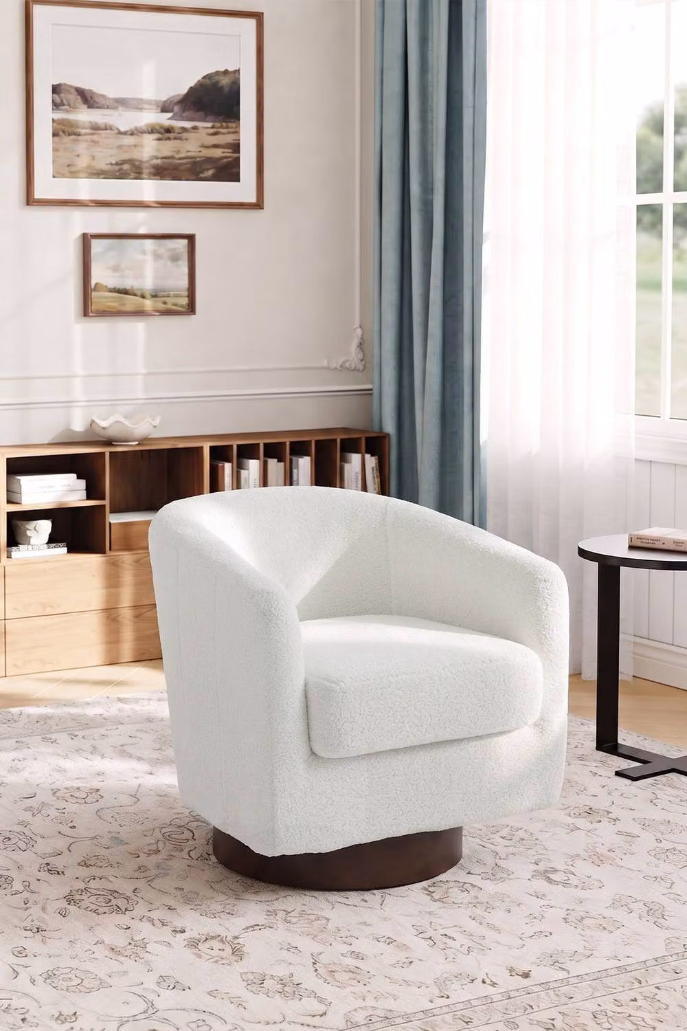 Living and Home Beige Sherpa Fleece Upholstered 360 Degree Swivel Tub Chair with Armrests – 2