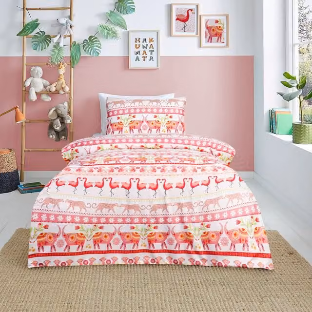 Sleepdown Pink Flamingo Reversible Duvet Set and Pillowcase for Children, W/D/H: 135 x 200 cm – 1