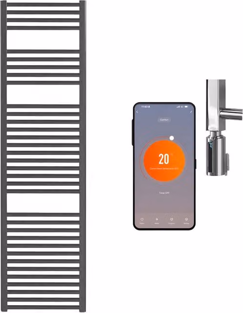 SolAire Wifi Electric Heated Towel Rail, Black, Height: 150 cm