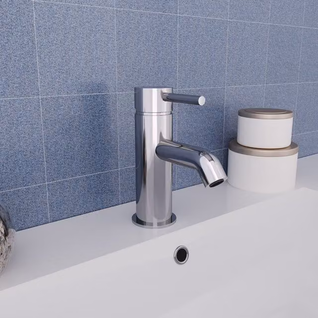 Nes Home Chrome Modern Round Cloakroom Basin Mono Mixer Tap in Silver