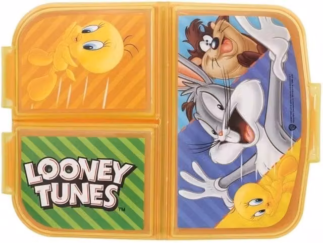 Stor Official Licensed Looney Tunes 3-Compartment Leakproof School Lunch Box in Yellow and Multicolour