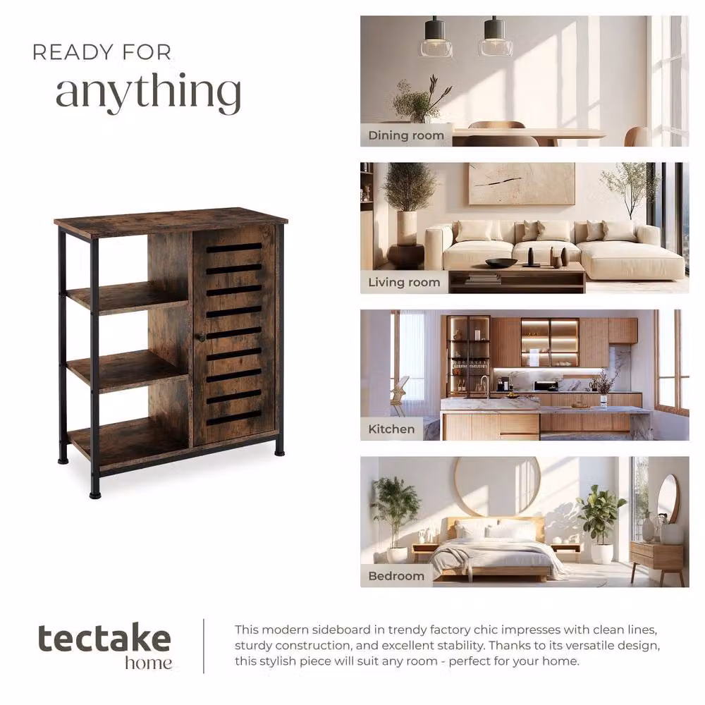 tectake Industrial Sideboard with 3 Open Shelves in Brown and Black Oak Finish – 6