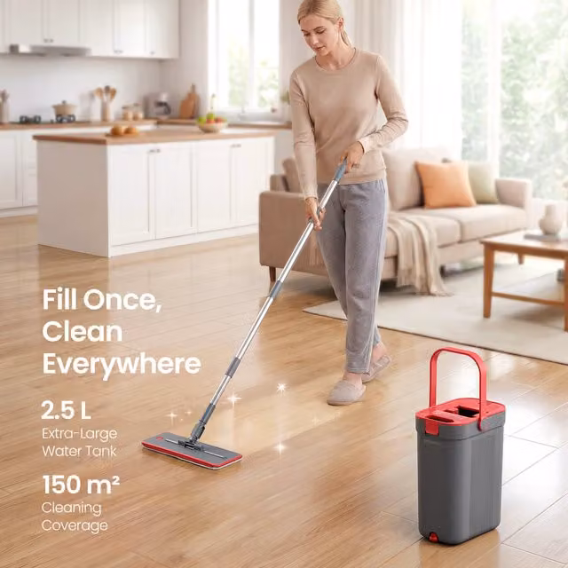 Songmics Mop and Bucket Set with Water Separation and Telescopic Handle in Grey and Blue