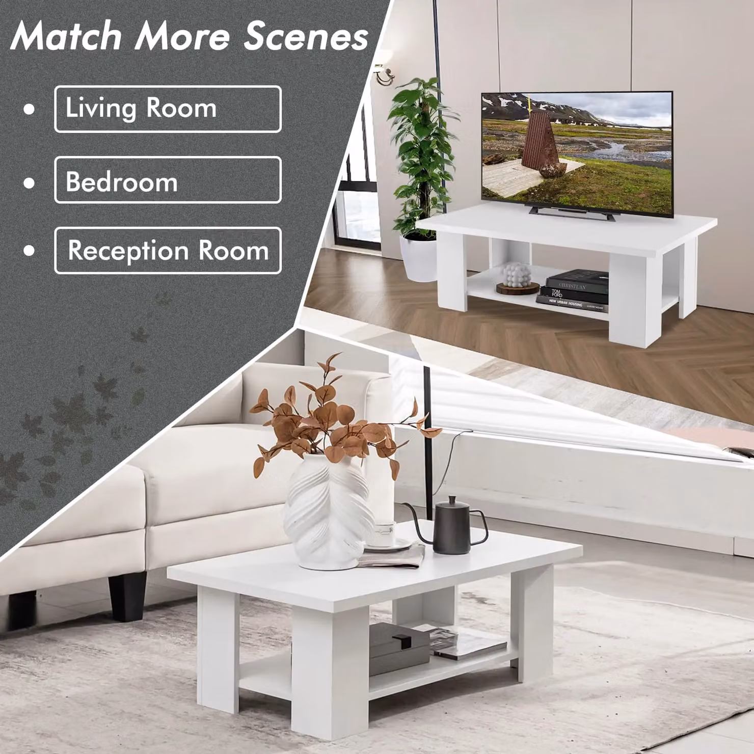 Costway Modern White Square Coffee Table with Storage – 5