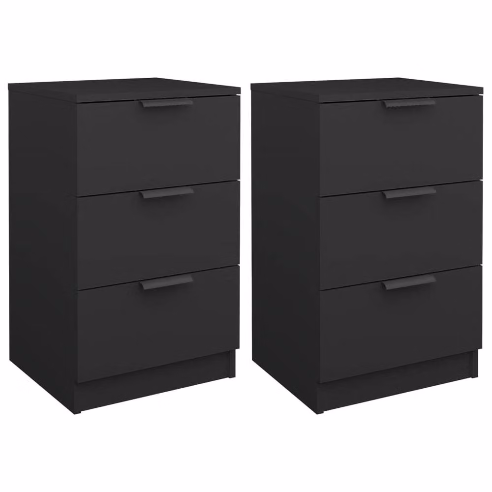 Berkfield Home Modern Bedside Cabinets, 2 Piece Set, Black, W/D/H: 40 x 36 x 65 cm – 3