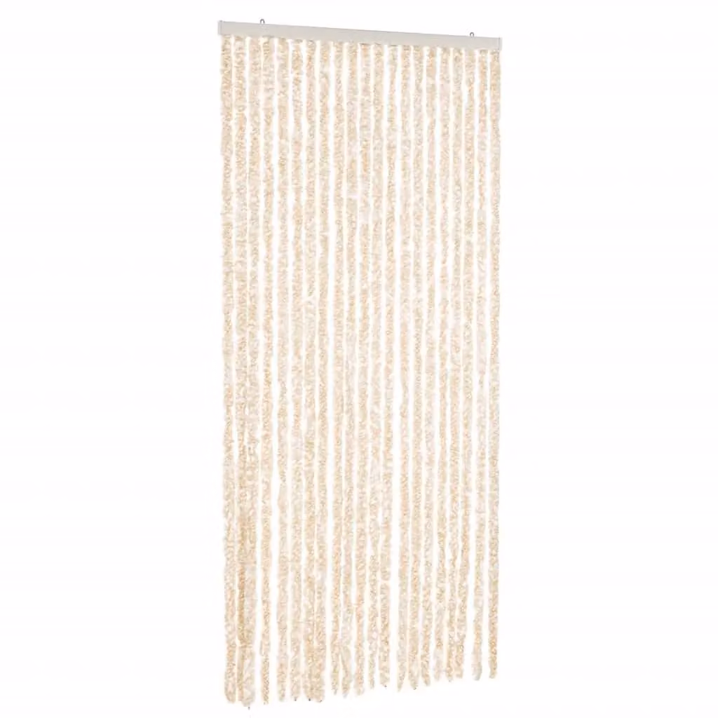 Berkfield Home Striped Chenille Fly Curtain in Beige and White, W: 90 cm, H: 200 cm – 2