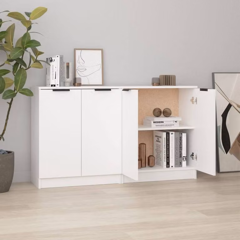 Berkfield Home Set of 2 Modern White Matt Engineered Wood Sideboards W/D/H: 60 x 30 x 70 cm