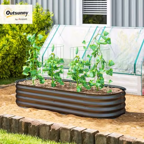 Outsunny Galvanised Steel Raised Garden Bed Planter in Grey, W: 62 cm, D: 62 cm, H: 30 cm – 2