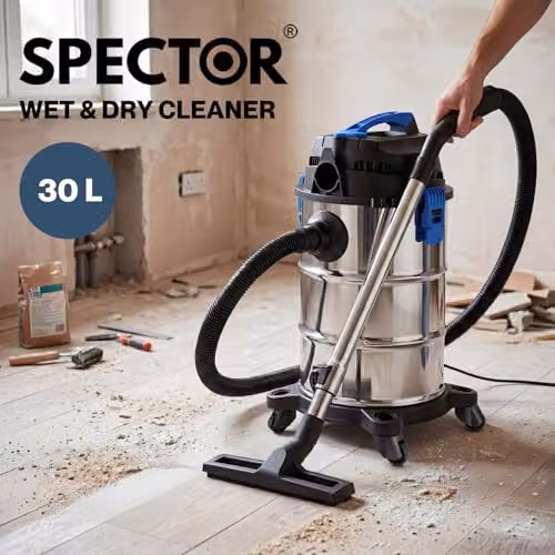 Spector 30L Wet and Dry Vacuum Cleaner in Silver and Blue with 1400W Motor, Blower Function and Power Take Off Socket – 13