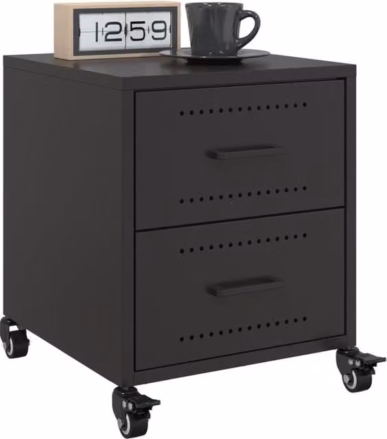 Berkfield Home Set of 2 Black Metal Industrial Bedside Cabinets, W/D/H: 36 x 39 x 43.5 cm
