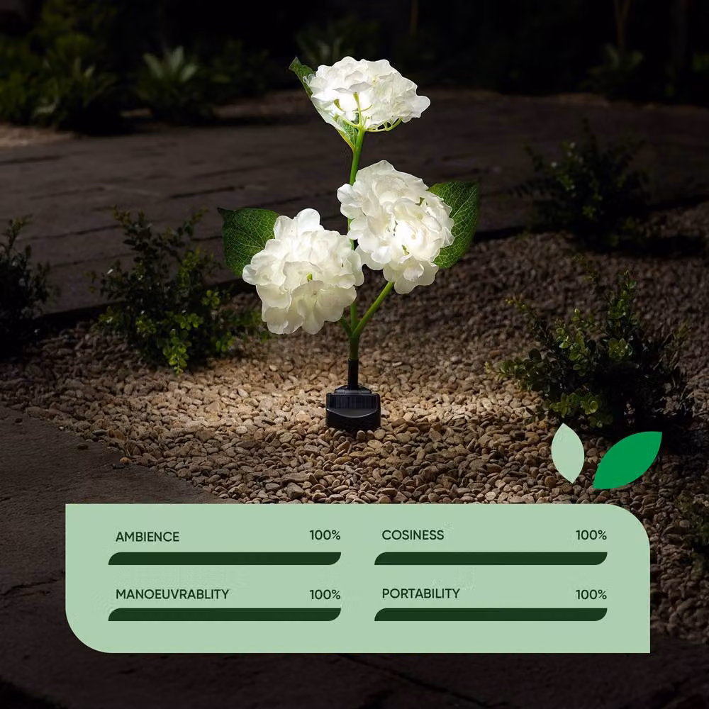 Gardenwize Solar Hydrangea Stake Light with 30 LED Warm White Bulbs in White and Multicolour – 3