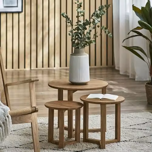 Julian Bowen Nidri Round Nest of 3 Side Tables in Light Oak