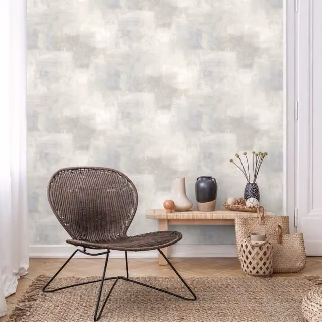 Grandeco Metro Distressed Paint Rustic Plaster Effect Textured Abstract Wallpaper in Blue and Grey