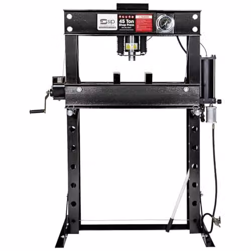 SIP 45 Ton Hydraulic Floor Workshop Press with Pneumatic Assistance and Foot Operation, Black – 1