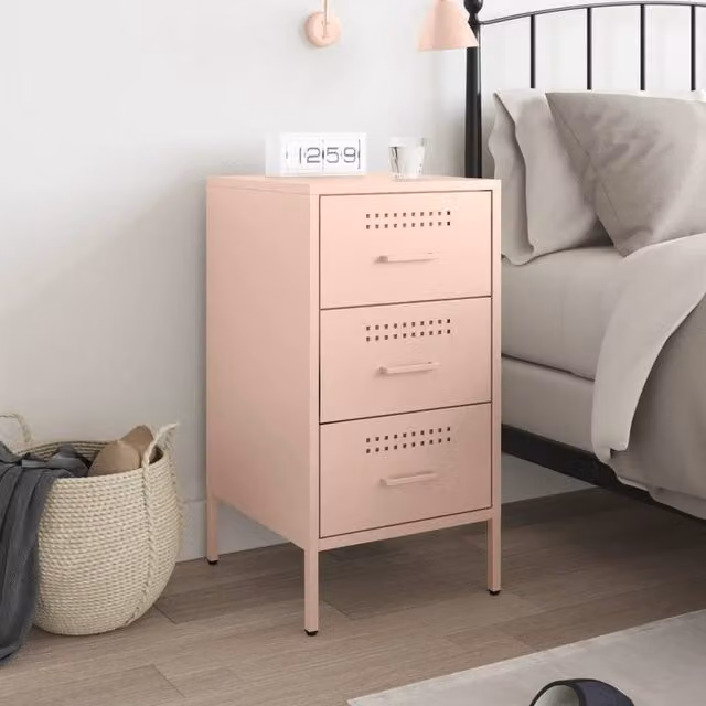 Berkfield Home Sturdy Metal Bedside Cabinet in Pink, W/D/H: 36 x 39 x 68 cm – 1