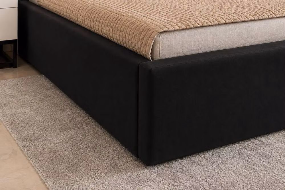 Soft Snooze Beds Luxury Gold Trim Black Velvet Upholstered Ottoman Bed with Geometric Tufted Headboard and Lift Up Base, Size: 140 x 200 cm – 3