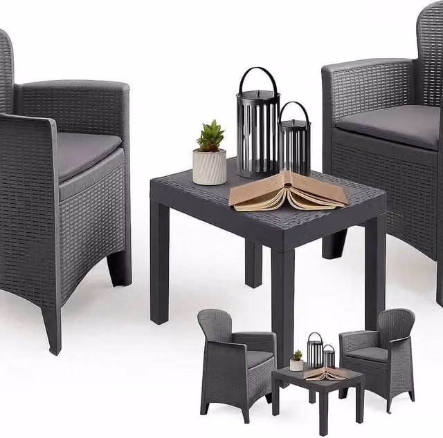 KORVIXA 3-Piece Rattan Outdoor Bistro Set with Table and Chairs in Grey
