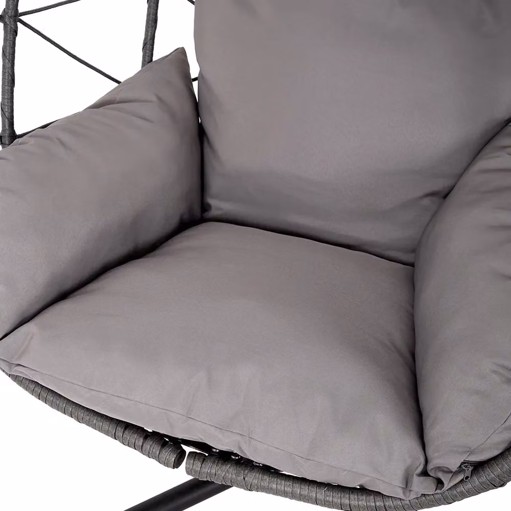 Living and Home Grey Polyrattan Egg Hanging Chair with Stand and Fabric Cushion for Indoor and Outdoor Use – 4