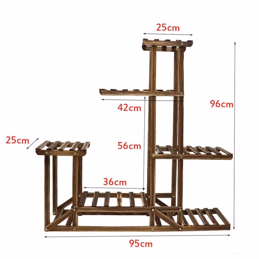 NESTLUNE Multi Tier Wood Flower Rack Plant Stand in Brown, H 96 cm x W 15 cm x D 15 cm – 2