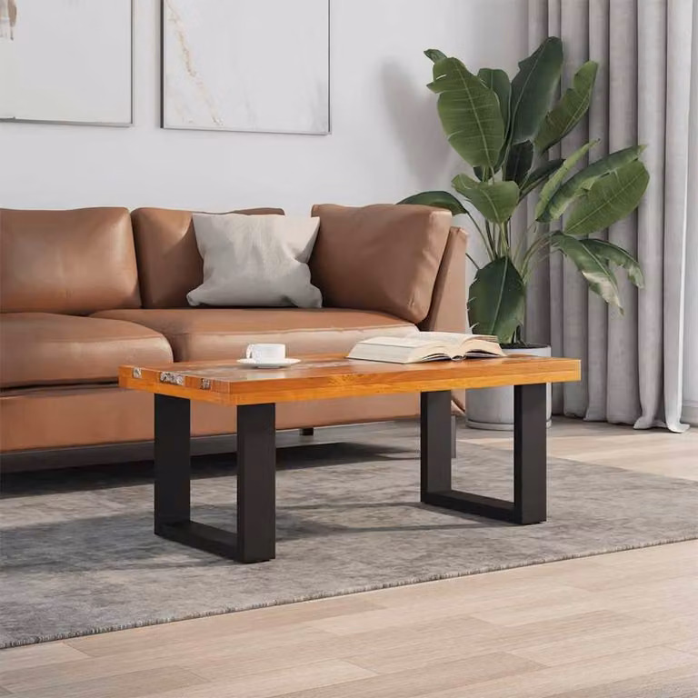 Berkfield Home Modern Rectangular Coffee Table in Teak and Mango Wood, W/D/H: 100 x 50 x 40 cm