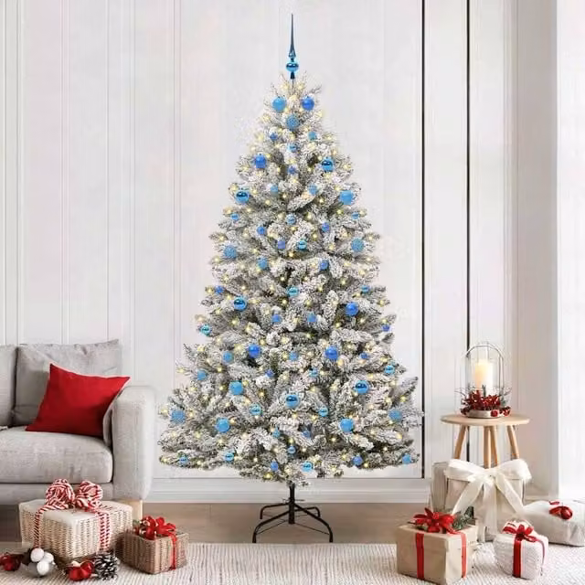 Berkfield Home Artificial Christmas Tree in Green and White, Height: 210 cm, PVC and Metal