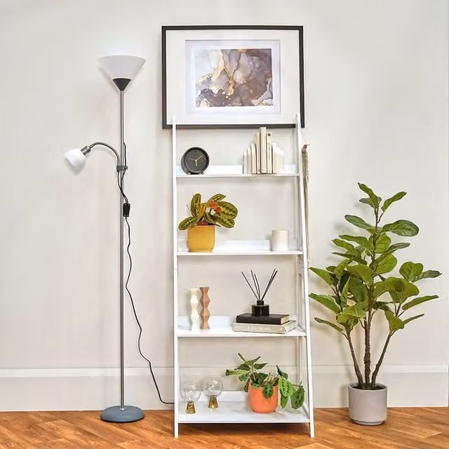 ValueLights Moz Mother and Child Uplighter Floor Lamp with Adjustable Side Lamp in Metallic Silver