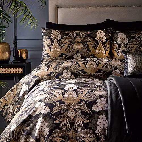 Laurence Llewelyn-Bowen Black and Gold Jungle Cotton Duvet Cover and Pillowcase Set, W/D/H: 200 x 200 cm – 2