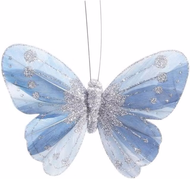 KDMD 12 Pack Shaded Blue Feather and Glitter Hanging Butterflies, 11.5 cm