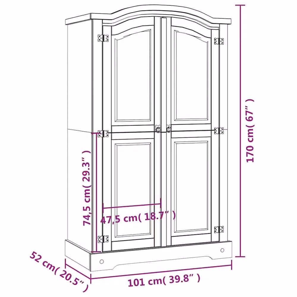 Berkfield Home Corona Range 2 Door Mexican Pine Wardrobe in Grey and Brown, H 170 x W 101 x D 52 cm – 3
