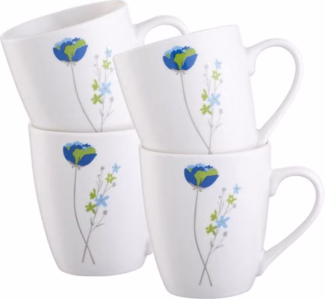 Belleek Living Indigo Bloom Floral Mug Set of 4 in Blue, Green and White – 1