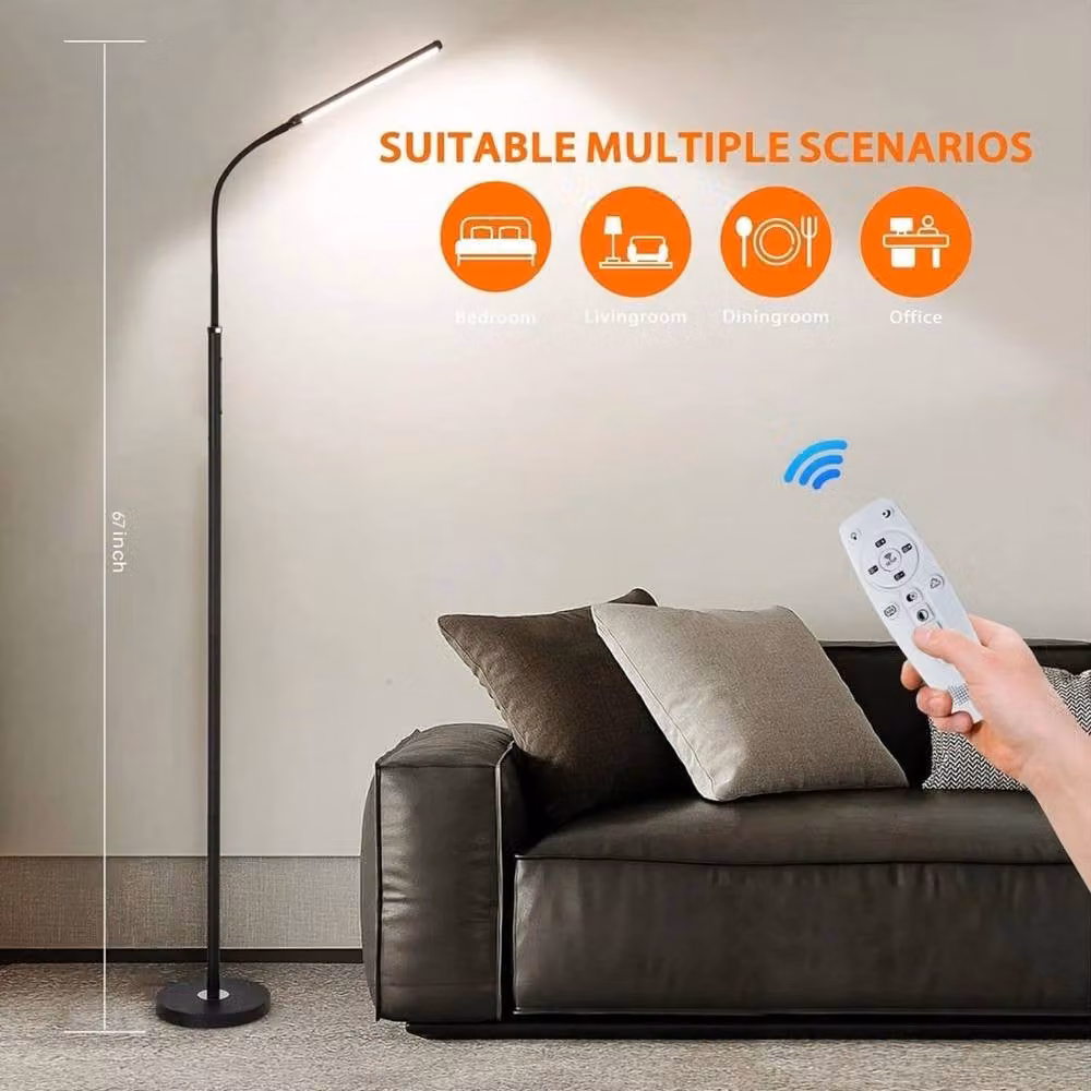 Kelvenix LED Standing Floor Lamp in Black with Warm White Light and Remote Control – 3