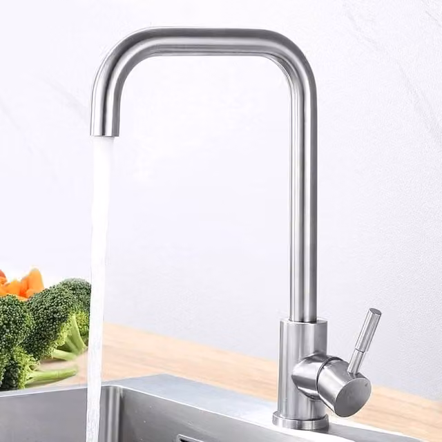 FLAVORA Silver 360° Swivel Single Lever Kitchen Sink Mixer Tap in Brushed Steel Silver