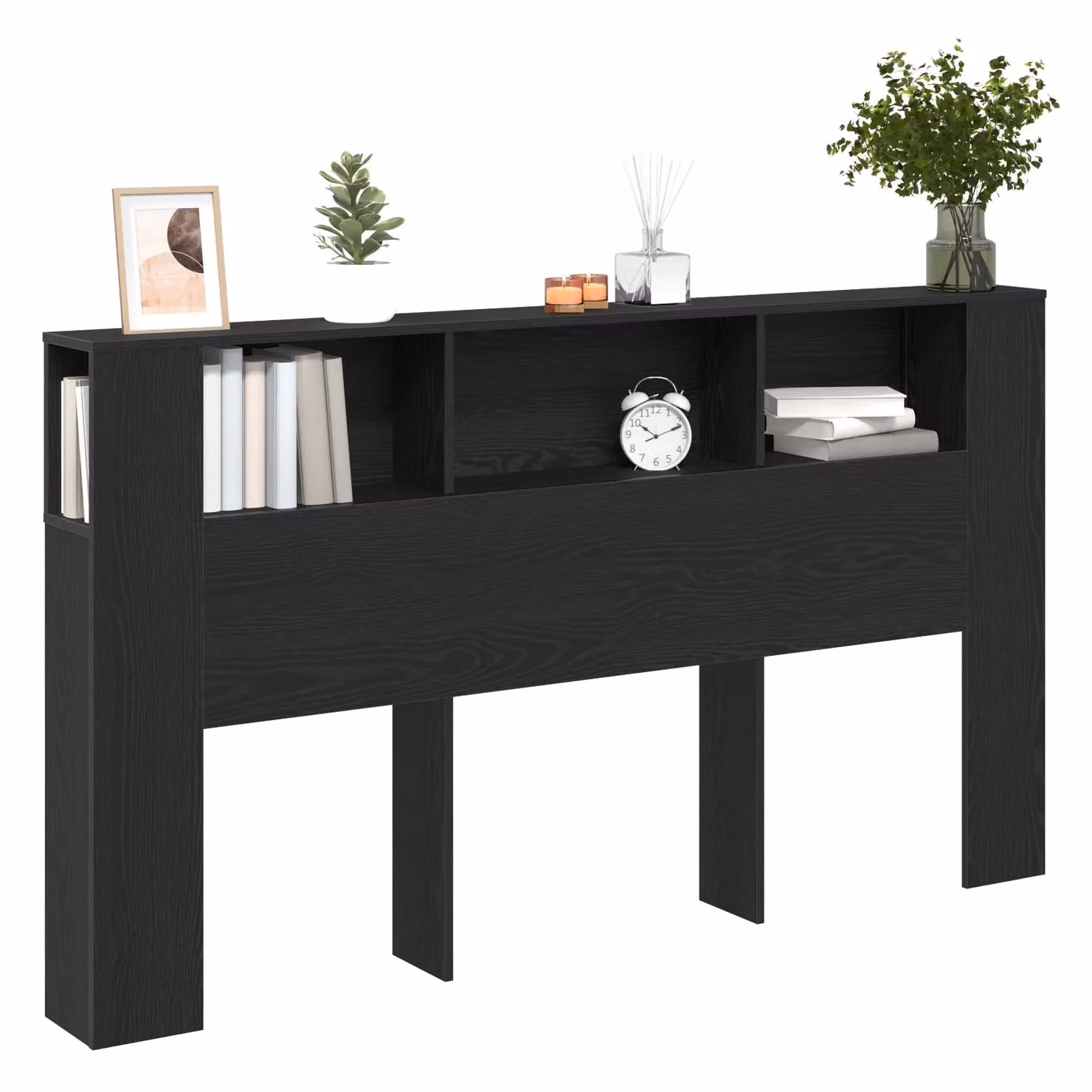 Berkfield Home Black Oak Headboard Cabinet, W: 180 cm, D: 18.5 cm, H: 102.5 cm – 2