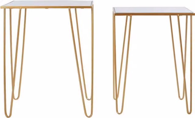 Orsina Set of 2 Rectangular Gold Side Tables with Glass Tops