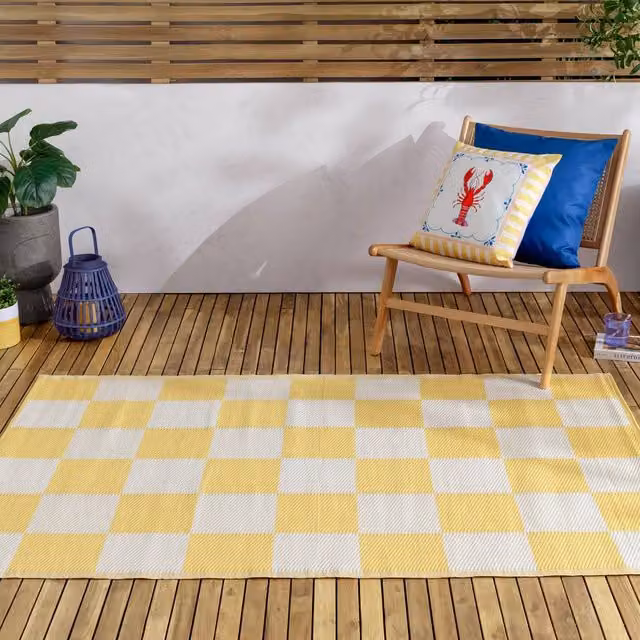 Furn Checkerboard Woven Outdoor Rug in Yellow, W/D: 120 x 180 cm – 1