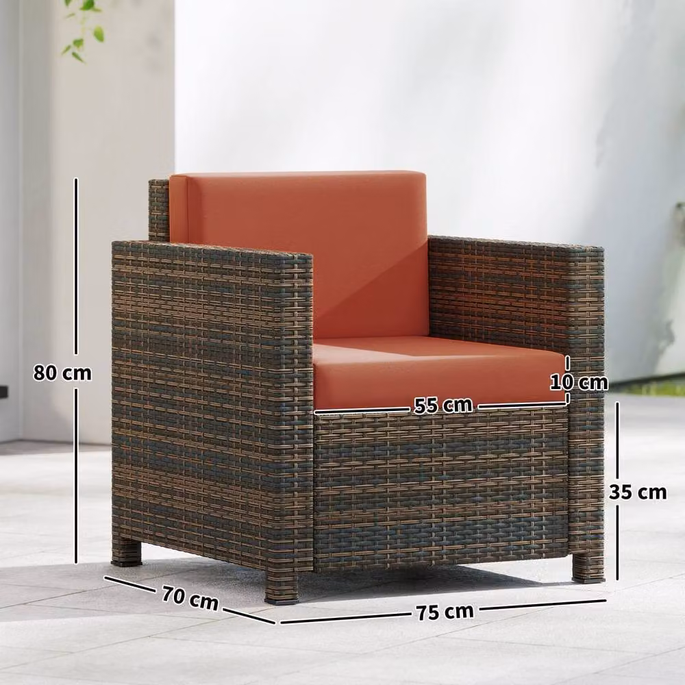 Wyld Haus Noette Faux Rattan Garden Armchair with Brown and Orange Cushions – 3