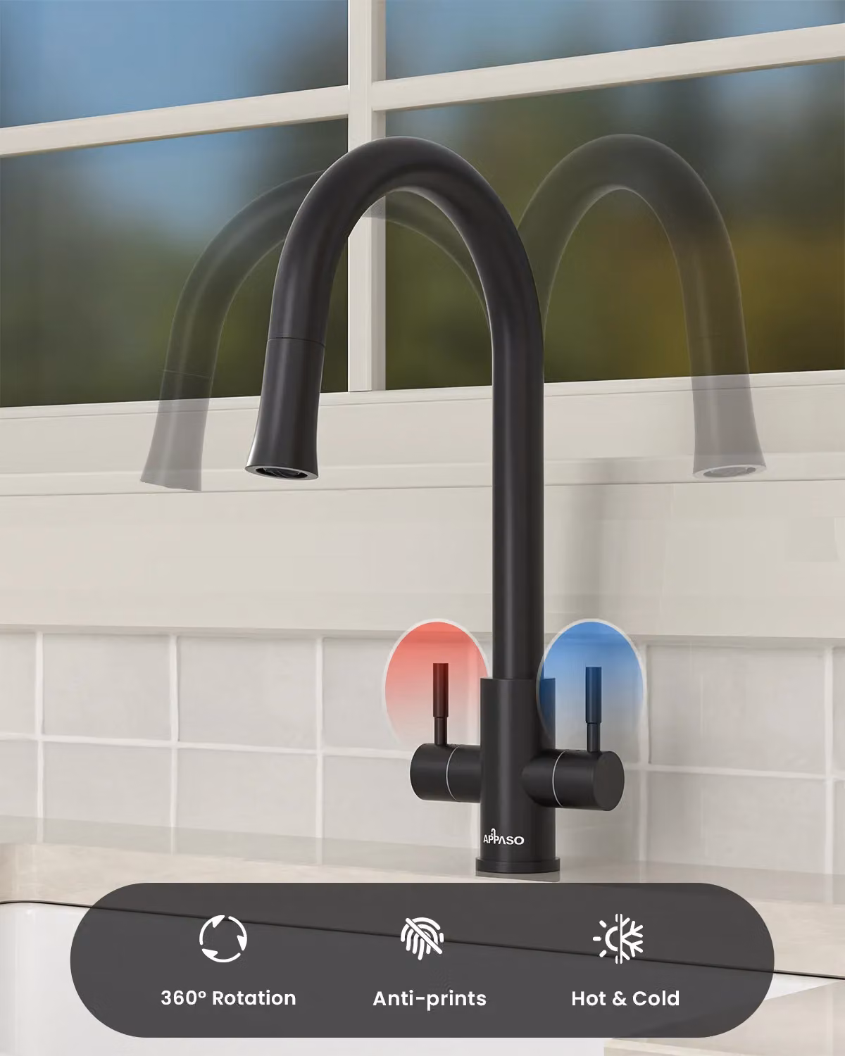 Appaso Matt Black Dual Lever Monobloc Kitchen Mixer Tap with Spray Function – 2