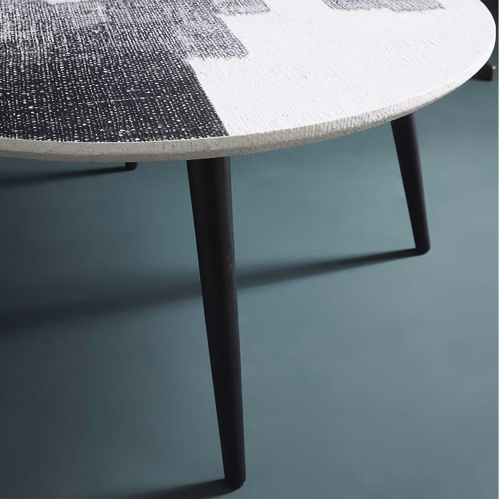 Signature Abstract Round Coffee Table in Black and White, H 38 cm, W 80 cm, D 80 cm – 3