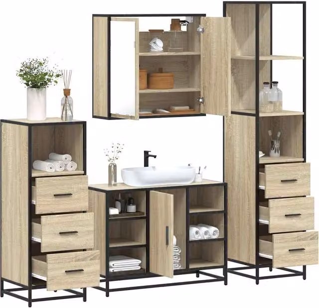 Berkfield Home 4-Piece Industrial Bathroom Furniture Set in Sonoma Oak Brown – 1