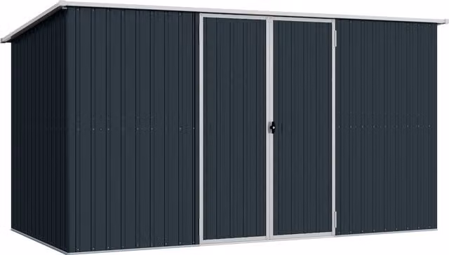 Outsunny Grey Galvanised Steel Pent Garden Storage Shed with Lockable Doors