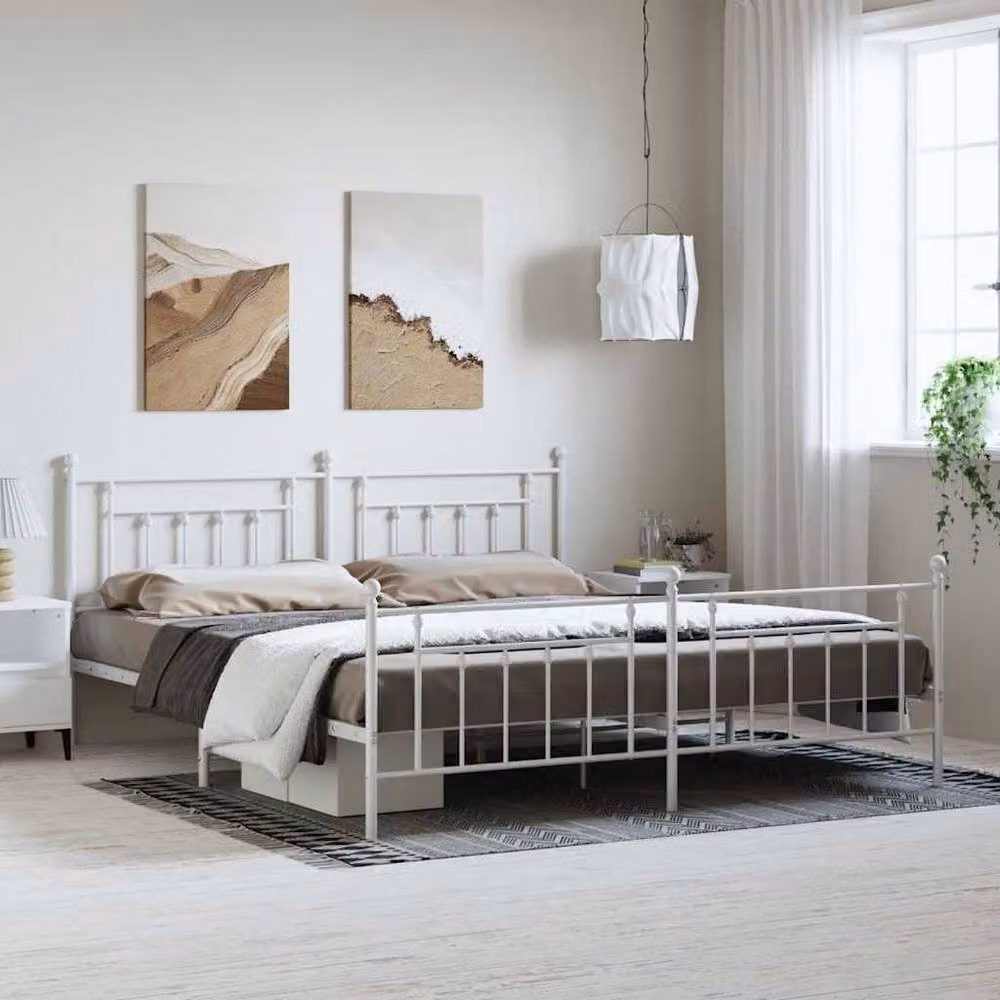 Berkfield Home Metal Bed Frame with Headboard and Footboard in White W/D/H: 193 x 203 cm – 2