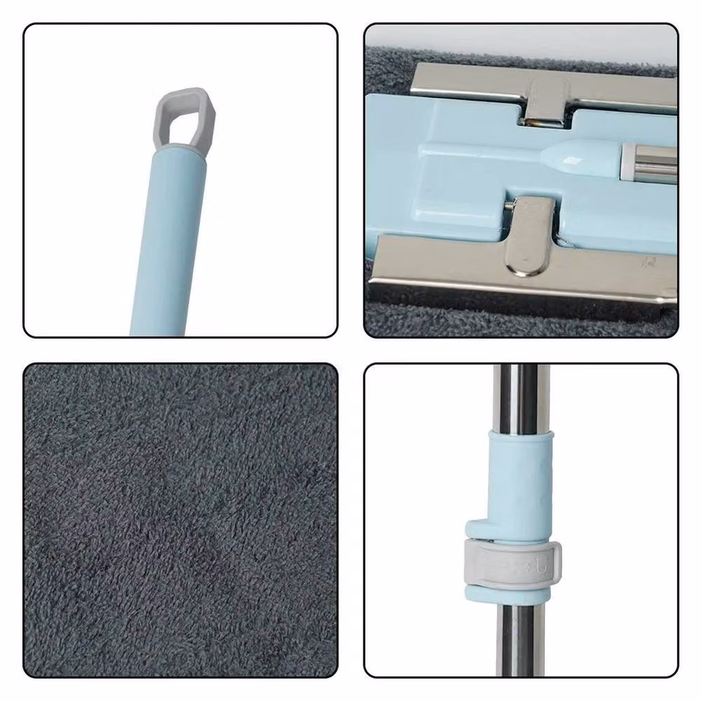 Hinsinc Long Handle Dry and Wet Flat Floor Cleaning Mop with Microfibre Refillable Head and Stainless Steel in Blue – 5