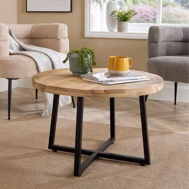 Home Source Modesto Round Mango Wood Coffee Table in Brown and Multicolour