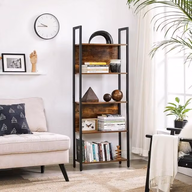 VASAGLE 5-Tier Industrial Storage Shelf with Steel Frame in Brown and Black