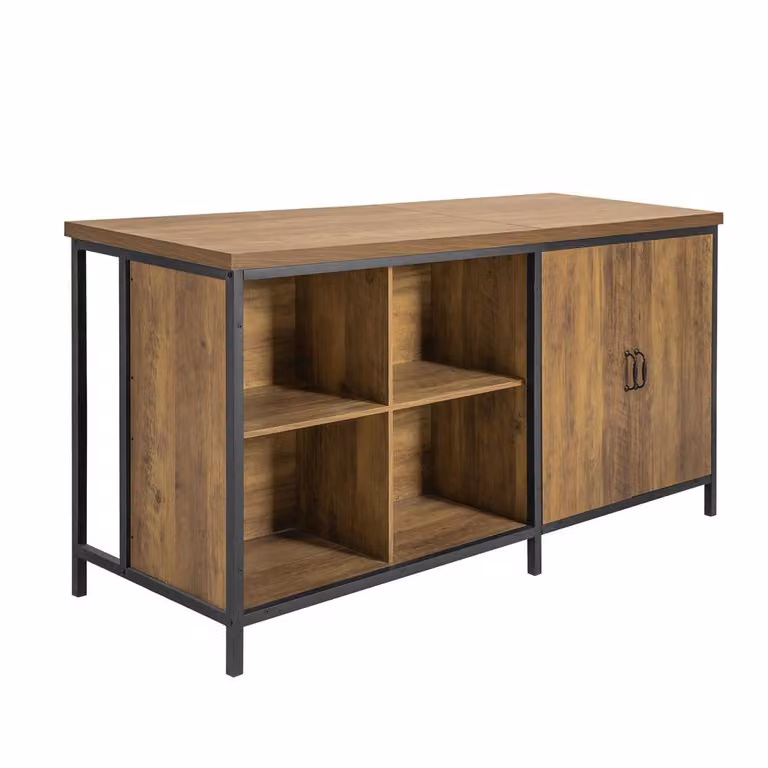 SoBuy Industrial Style Mobile Kitchen Island in Brown with Wood-Effect MDF Top