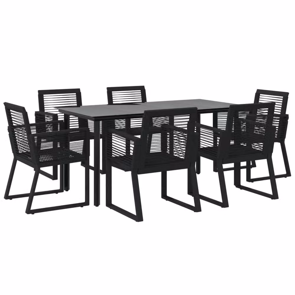 Berkfield Home 7 Piece Black PVC Rattan Garden Dining Set with Glass Top Rectangular Table – 3